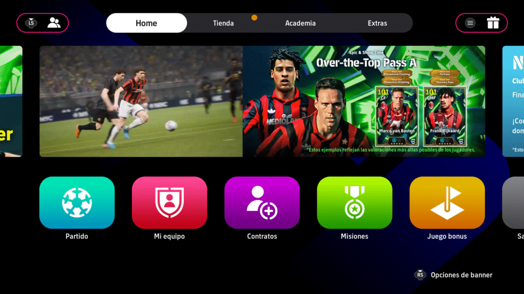 efootball menu principal