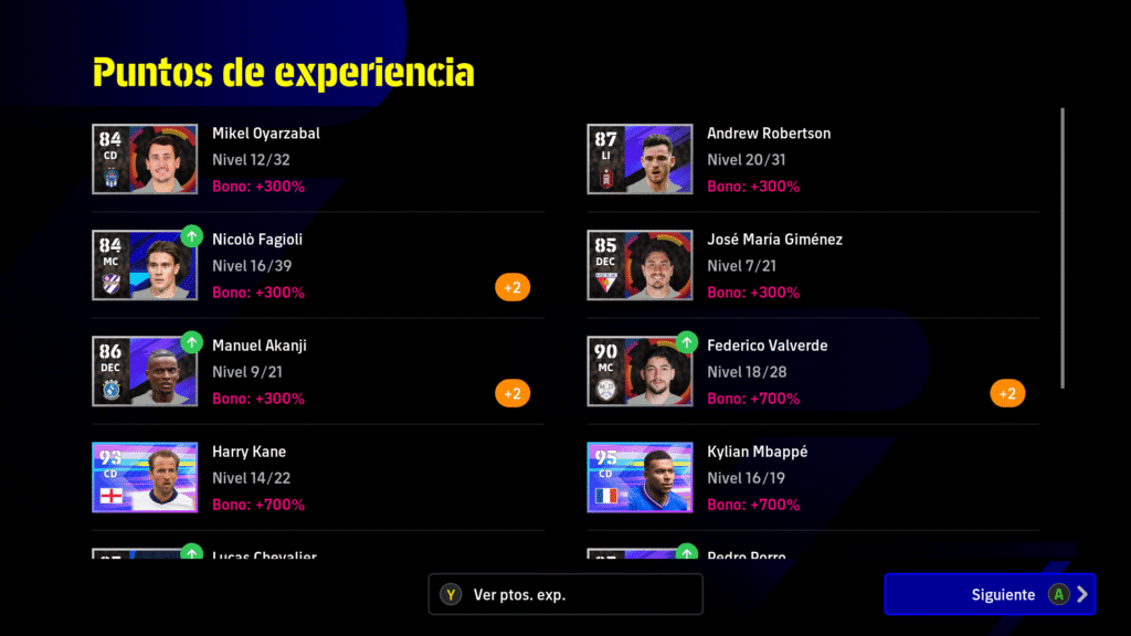 efootball puntos experiencia